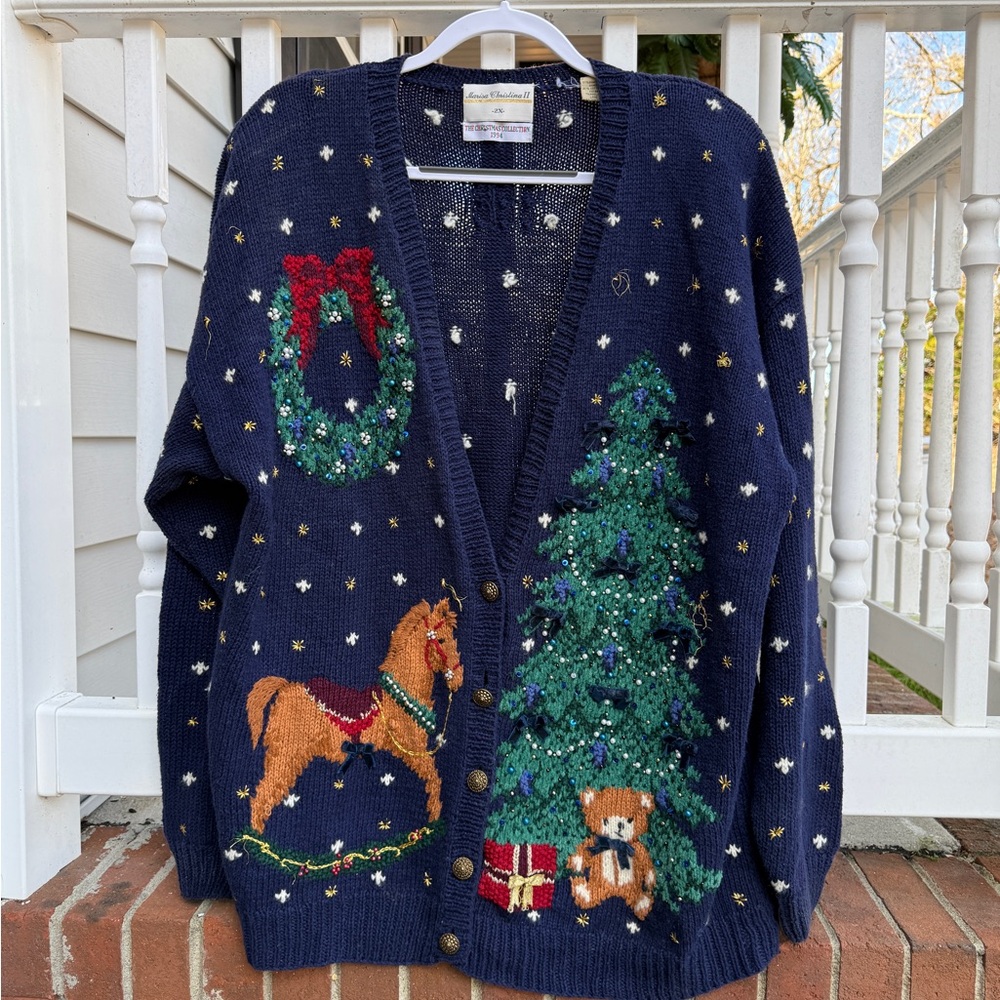 Vintage Marisa Christina II Christmas Knit Cardigan Sweater Size 2XL Women’s - Picture 2 of 10